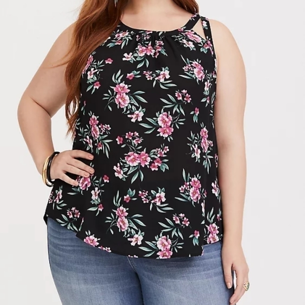 Torrid Floral‎ Georgette Cutout Strap Tank